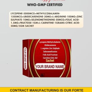 : Lycopene, Methylcobalamin, Ubidecarenone, L-Arginine, Zinc, Selenomethionine, Folic Acid, Fructose & L-Carnitine Granules